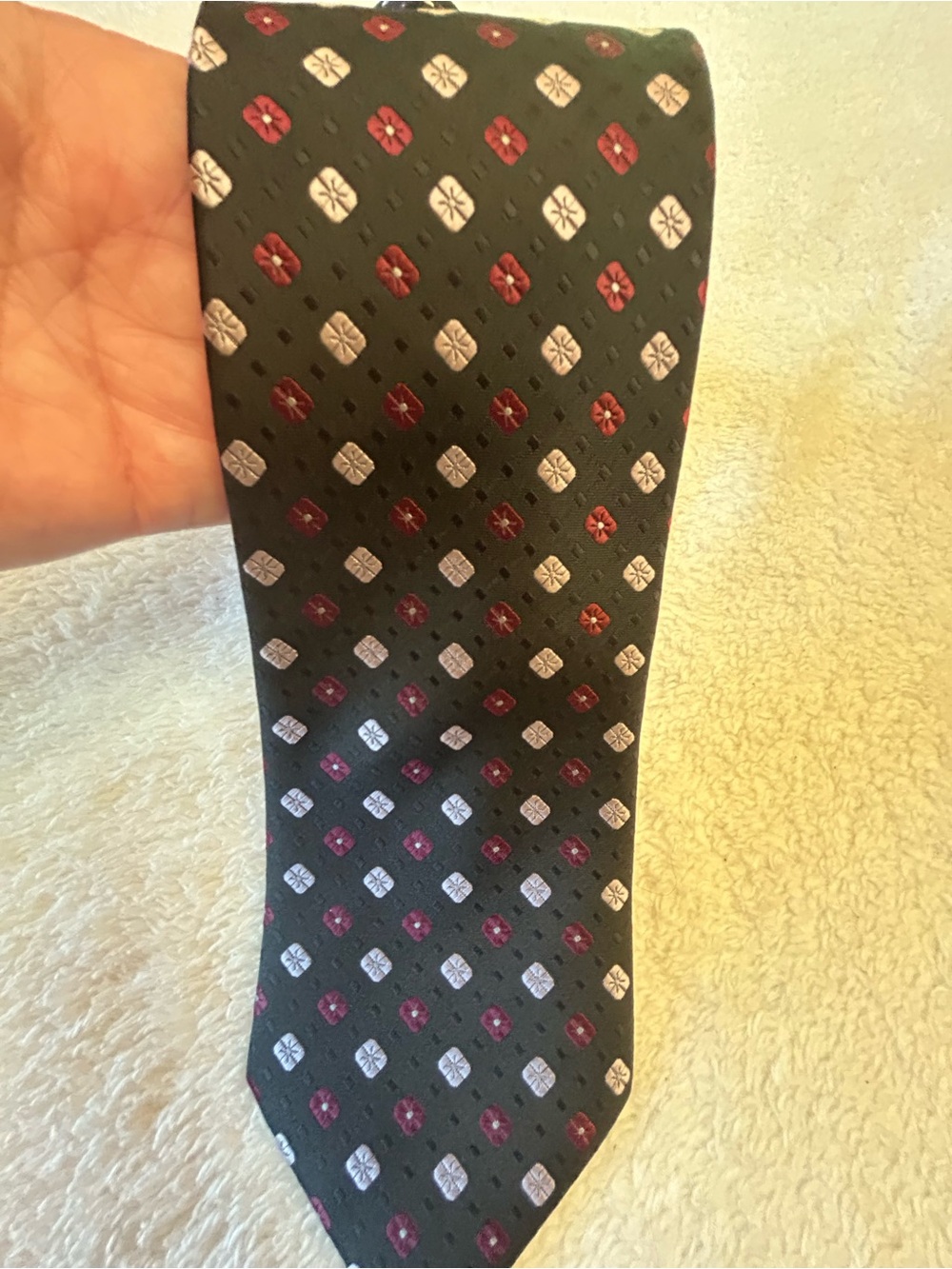 🎁3 for $30 - Classic Black Clip-on Tie with Red and White Accents - Long